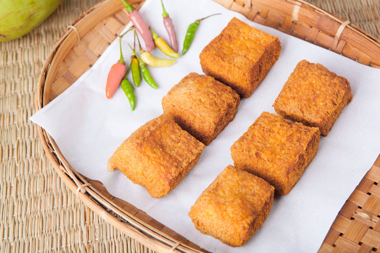 Fried Tofu on Bamboo Tray